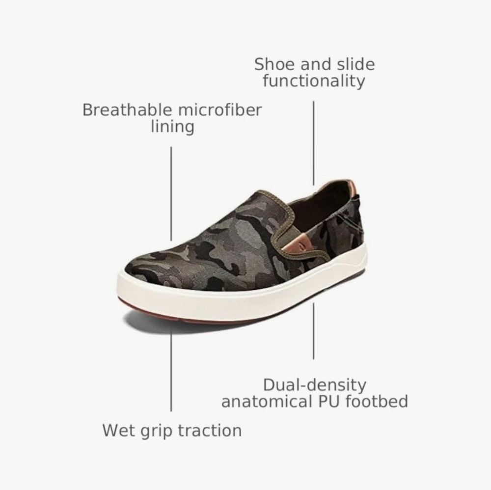 OluKai Men's Gray Camo Slip-On Loafers - Picture 5 of 14